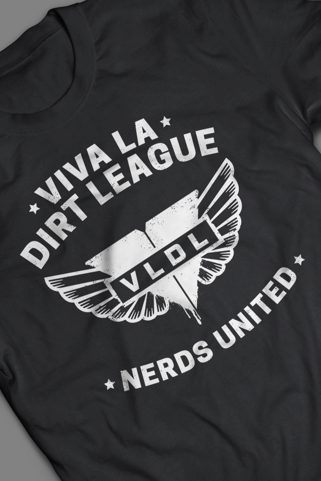 VLDL logo with wings shirt design on black shirt